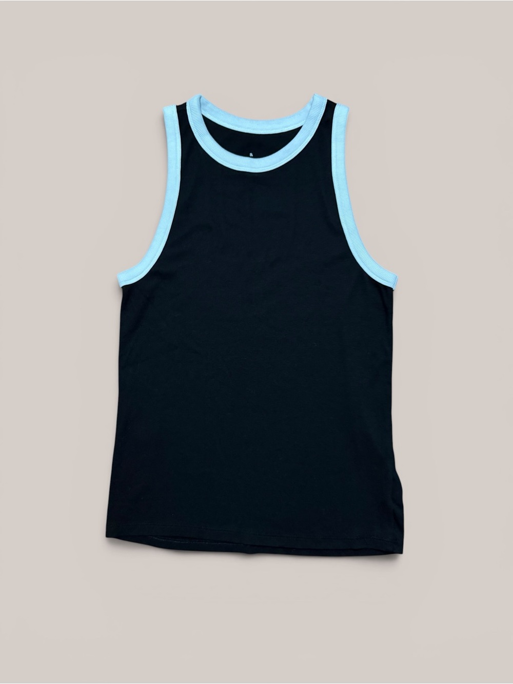 A New Day Black Ribbed Fitted Tank Top with White Trim